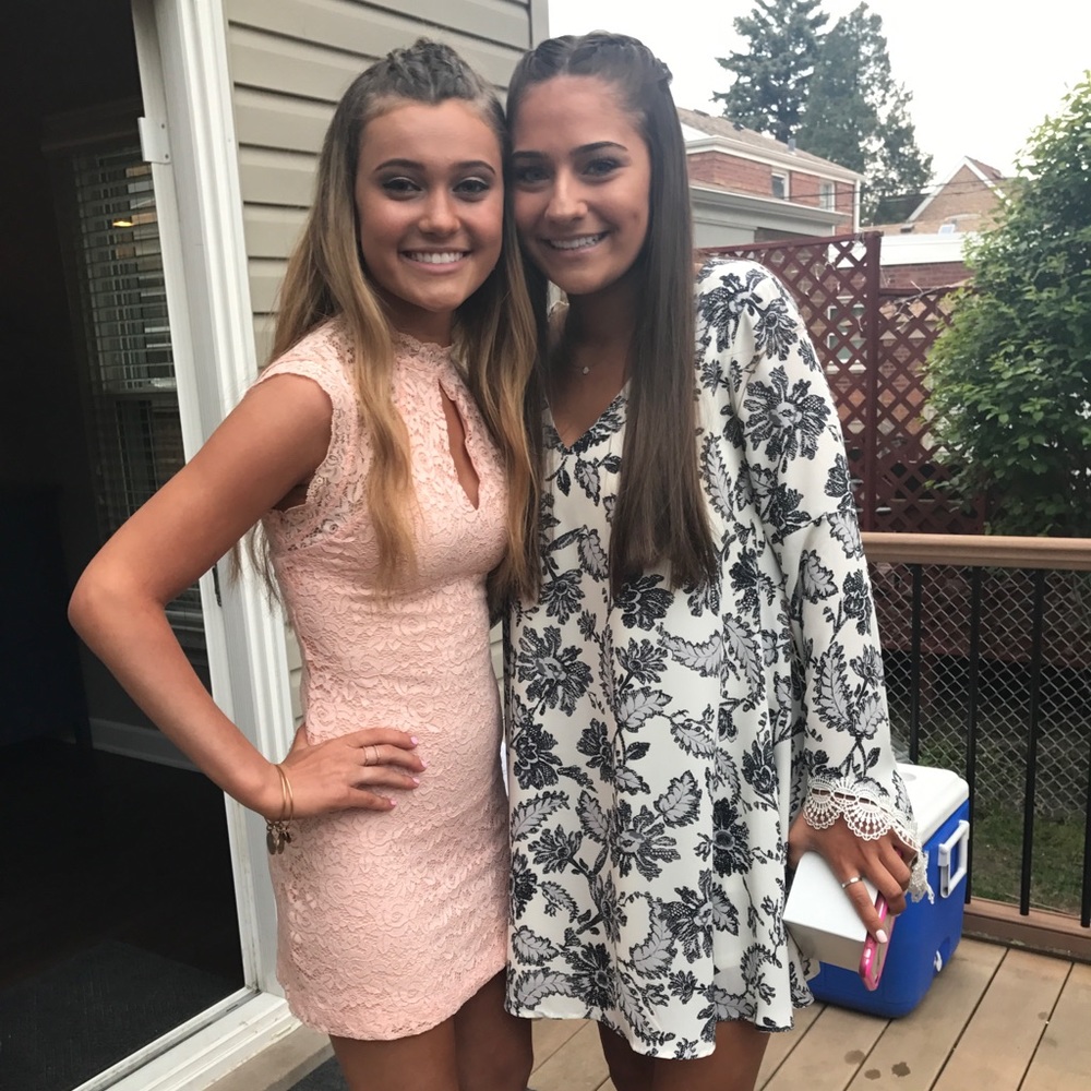 Lace light pink homecoming dress